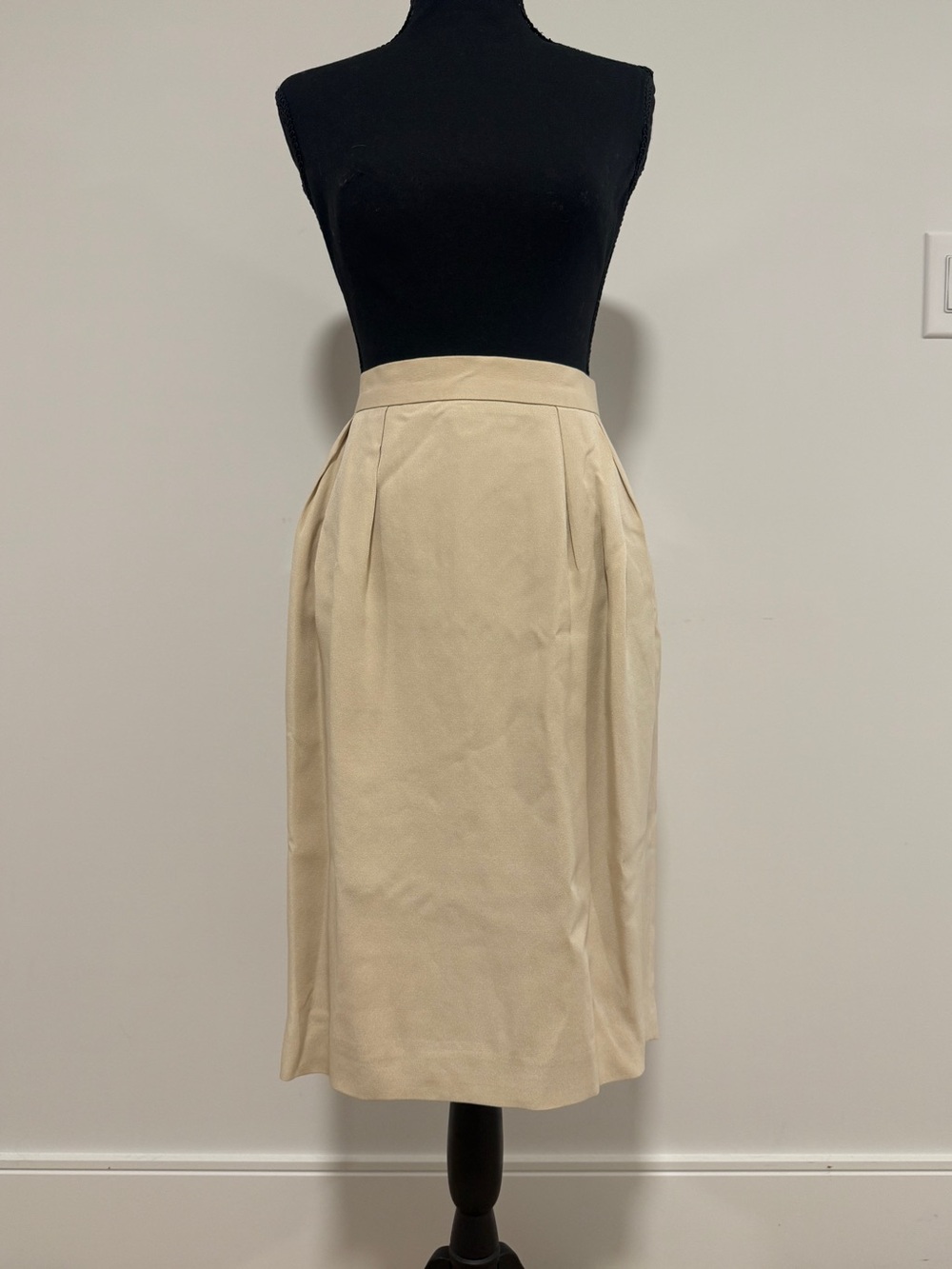 Vintage Dana Buchman 100% Silk Pleated Midi Skirt Size 12 Cream Real Pockets